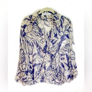 Women's Anne Fontaine Blue and White Silk Floral Top, 44, 12